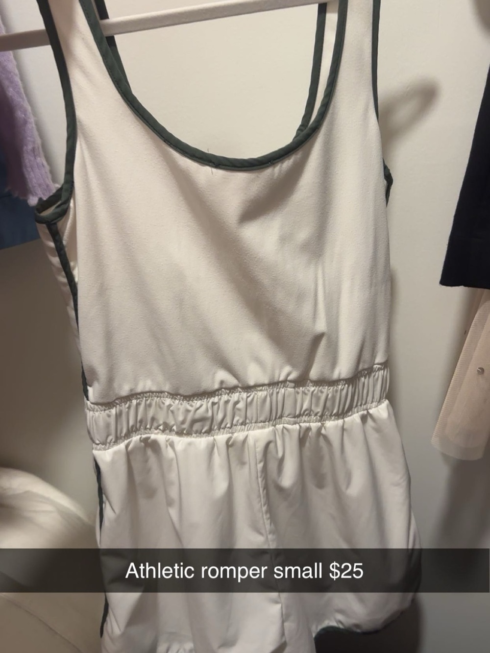 Cream Athletic Romper with Dark Green Trim